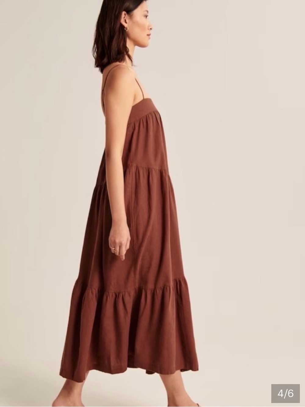 Asymmetrical Tiered Linen Blend Maxi Dress- Not Brown - Picture 5 of 16